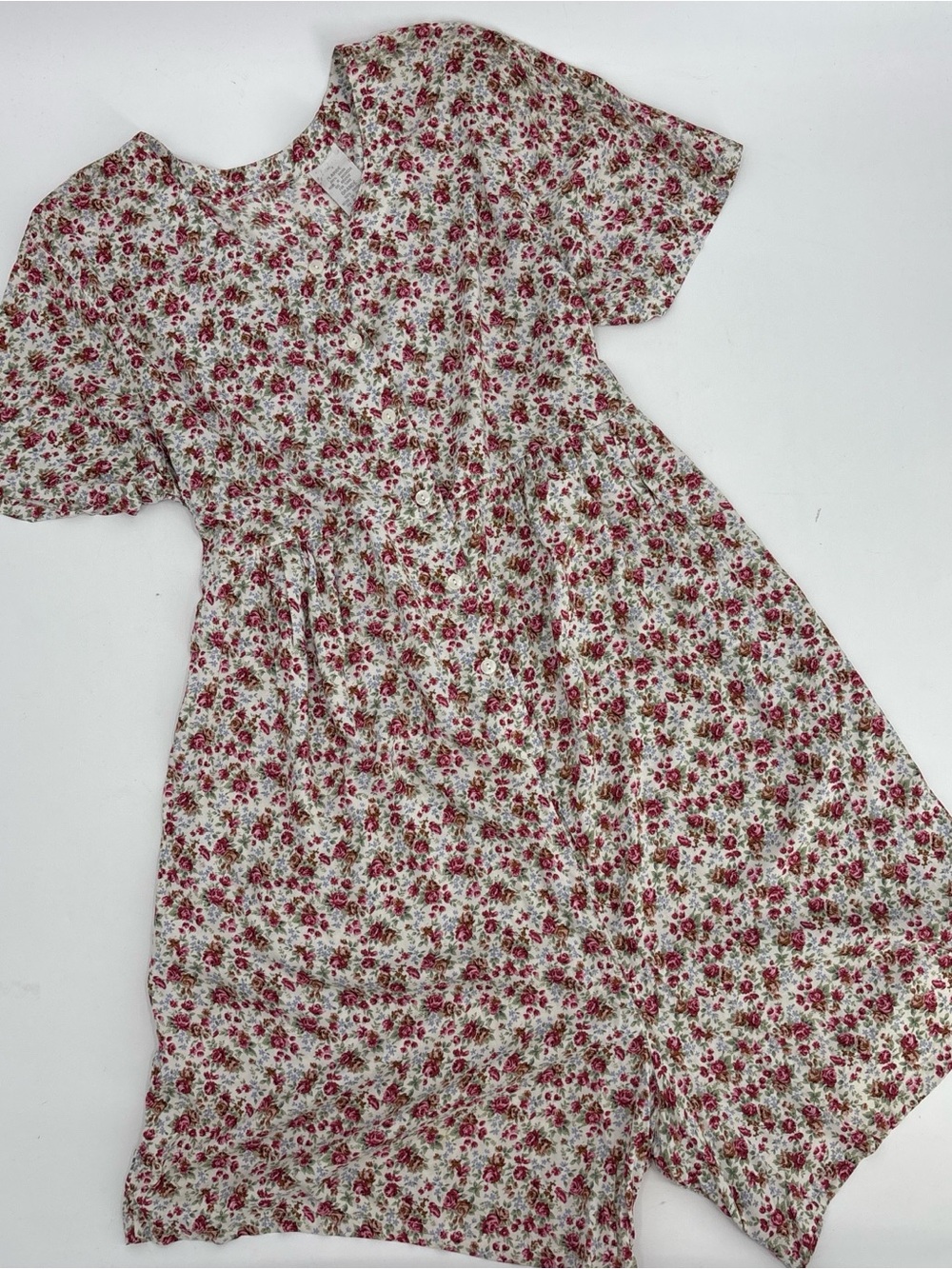 Vintage 90s Women’s Ditsy Floral Romper Large Cottage Boho Button Up Tie Back